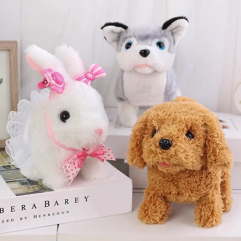 Электронный собачий робот собаки плюшевый щенок прыгающий хвост поводок Тедди