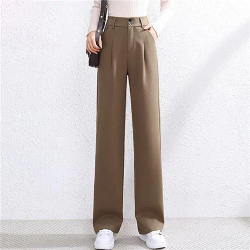 

Winter Autumn Woolen Pants Women High Waisted Loose Wide Leg Pants Thick Warm Casual Female Khaki Black Long Trousers Plus Size