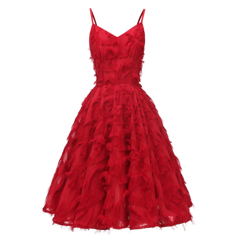Знаменитостей высокое качество красное платье с кисточками без рукавов v
