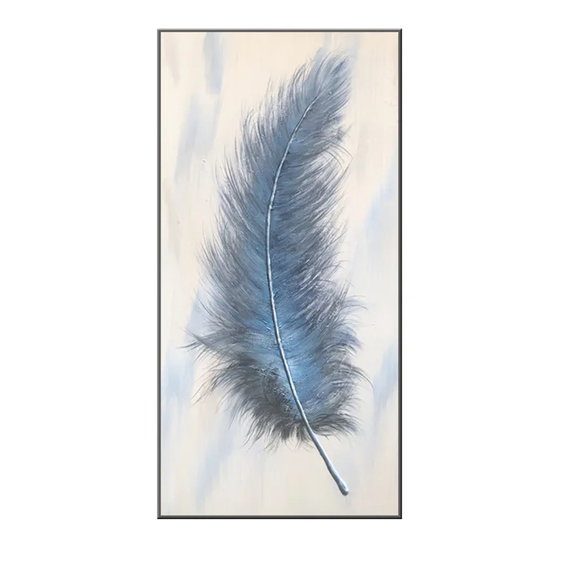 Modern abstract blue feather canvas painting home decoration picture hand painted oil | Дом и сад