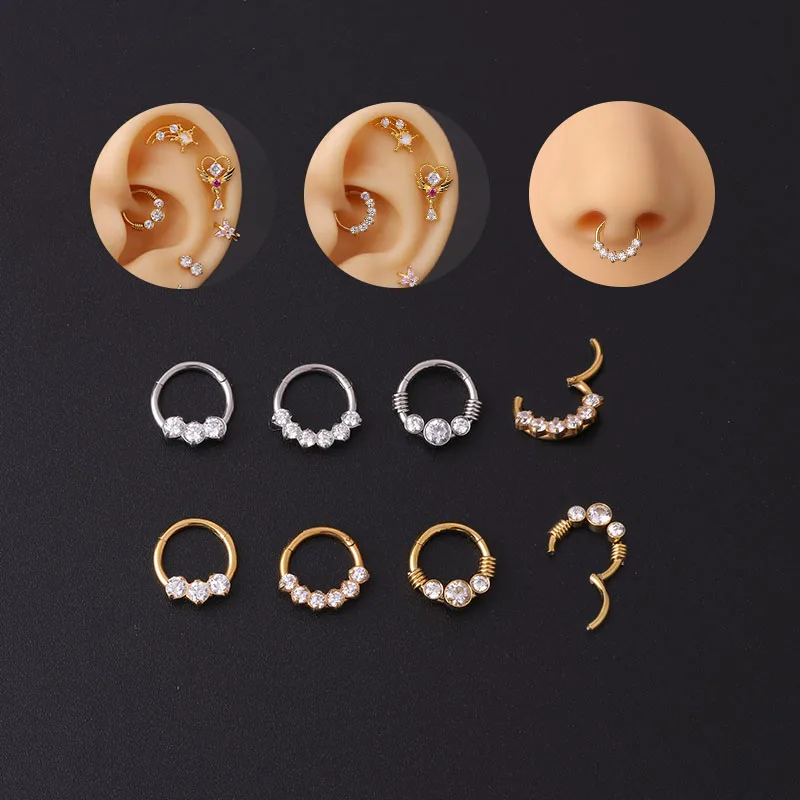 

1PC 16g 16G 316L Surgical Steel Hinged Clicker Segment Septum Lip Nose Hoop Ring Helix Daith Cartilage Tragus