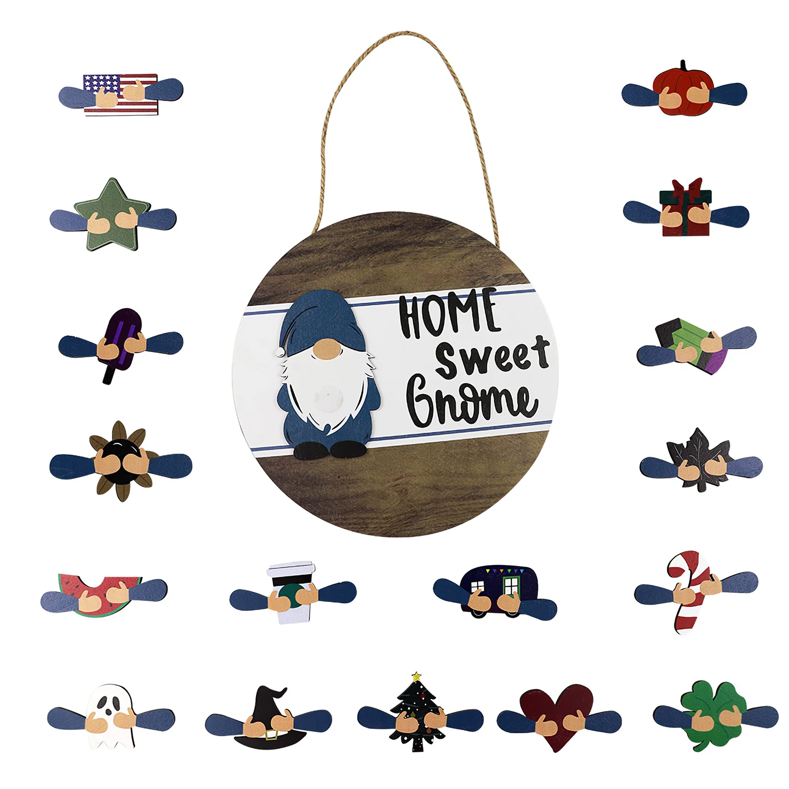 

Sweet Welcome Sign Gnome Door Hanger Decorative Wooden Door Ornament Decoration Front Decor With 17 Decorative Accessories