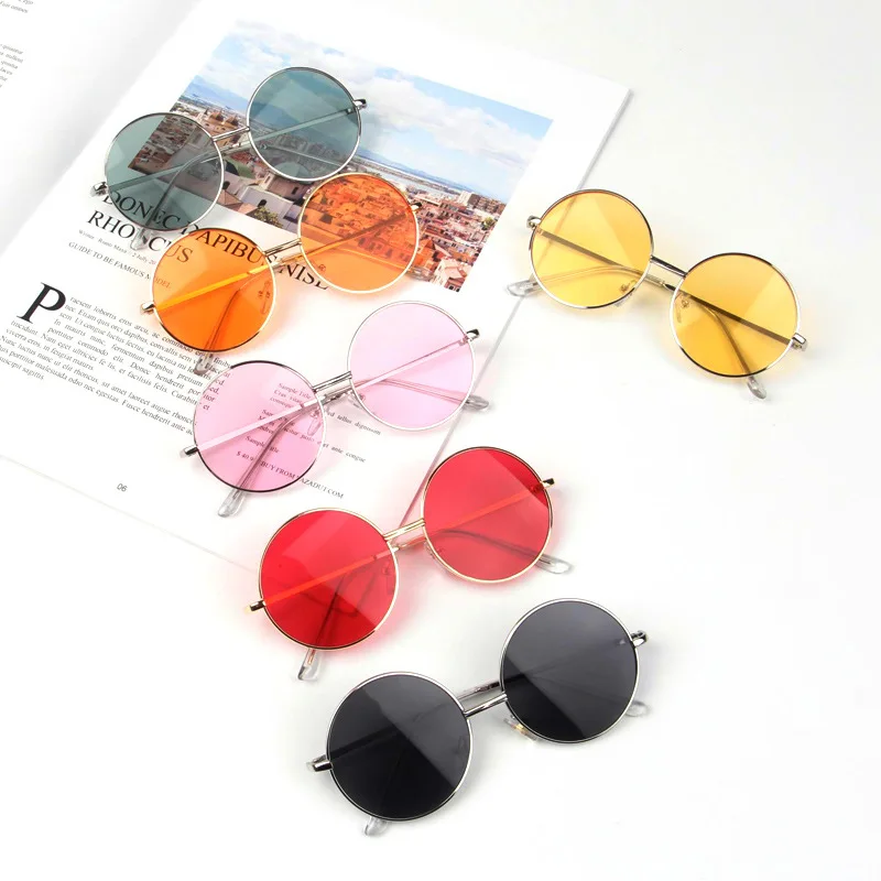 

Elbru Baby Fashion Round Sunglasses Kids Retro Metal Frame Colorful Sun Glasses Children Eyewear UV400 Goggles For Boys Girls