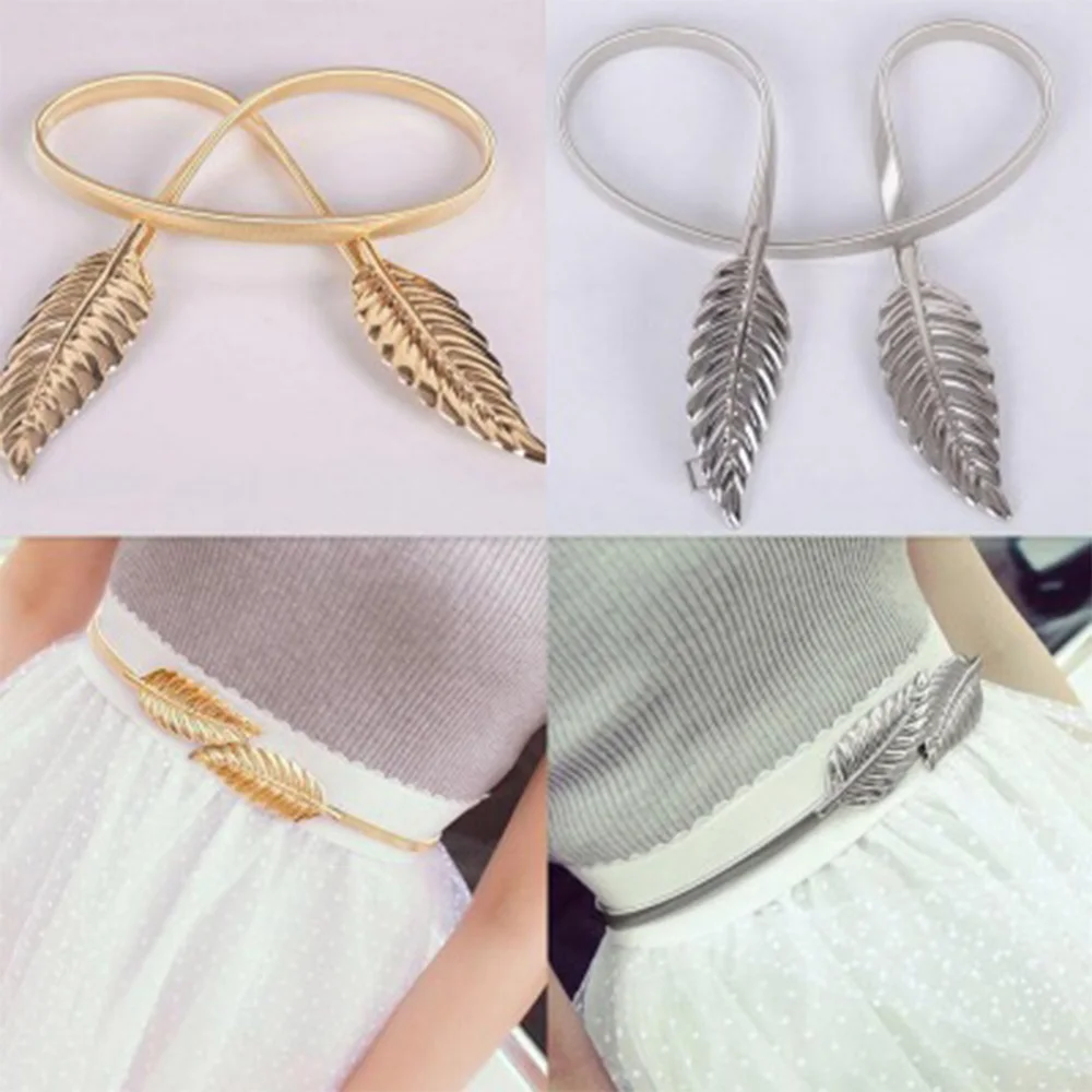 

Fashion Leaf Belts for Women Waist Belts Waistband Luxury Brand Gold Silver Leaves Design Chain Belts Female Waist Belts 110cm