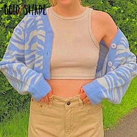 bold shade soft girl aesthetic tricot cardigan ripple print v neck button women sweaters 90s indie street style women knitwear