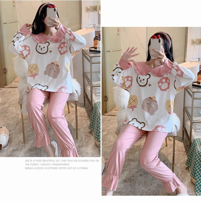 

Pajamas women's summer suits, women's spring and autumn can be worn outside women's pajamas, new Japanese cute bear long-sleeved