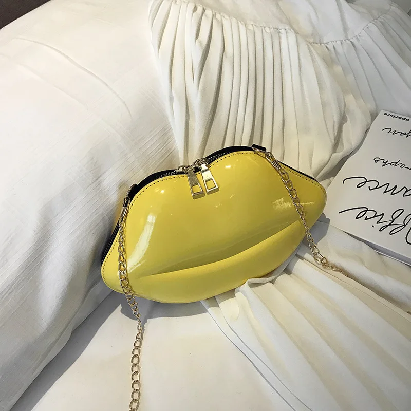

New Fashion All-Match Female Bag Luxury Designer Patent Leather Lips Zipper Clutch PVC Mini One Shoulder Messenger Bag