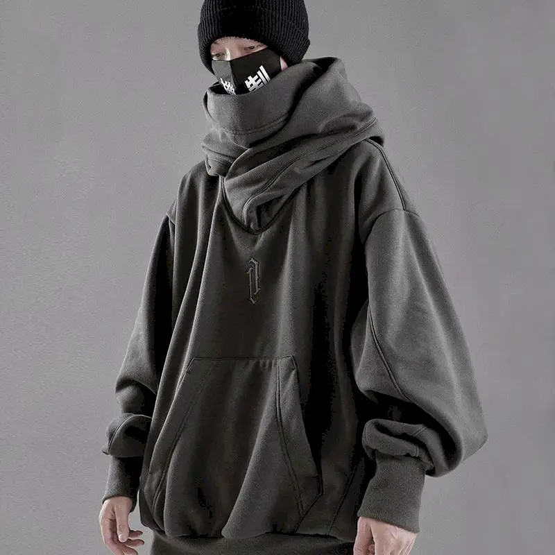 

Hoodie Men Turtleneck Hooded Sweatshirt Oversized Pullover Fall/Winter American Streetwear Loose Casual Double Neckline Hoodies