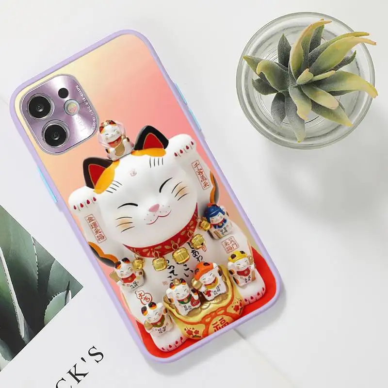 

Beckoning cat japanese style Phone Case For iPhone 12 11 Mini Pro XR XS Max 7 8 Plus X Matte transparent Purple Back Cover