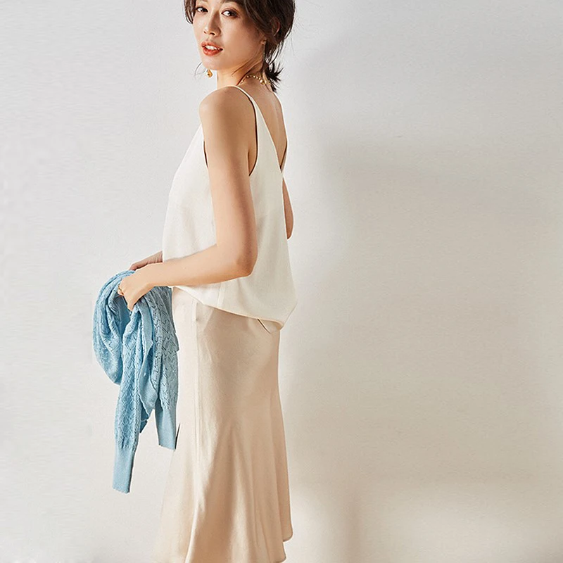 Асимметричная Женская юбка дизайнерская однотонная пляжная средней длины из