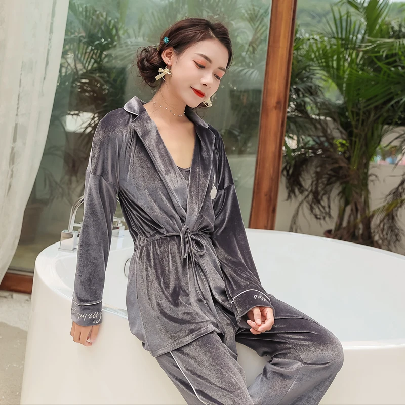 Ночная рубашка для беременных кардиган + футболка брюки pleuche одежда сна с