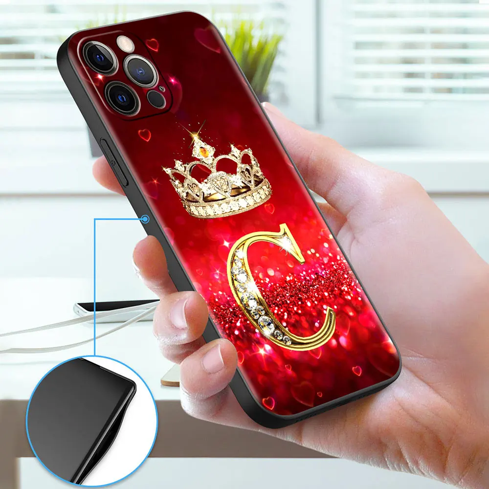 hot sale case for apple iphone 13 12 mini 11 pro 7 8 xr x xs max 6 6s plus se 2020 5 5s soft phone cover red diamonds letter free global shipping