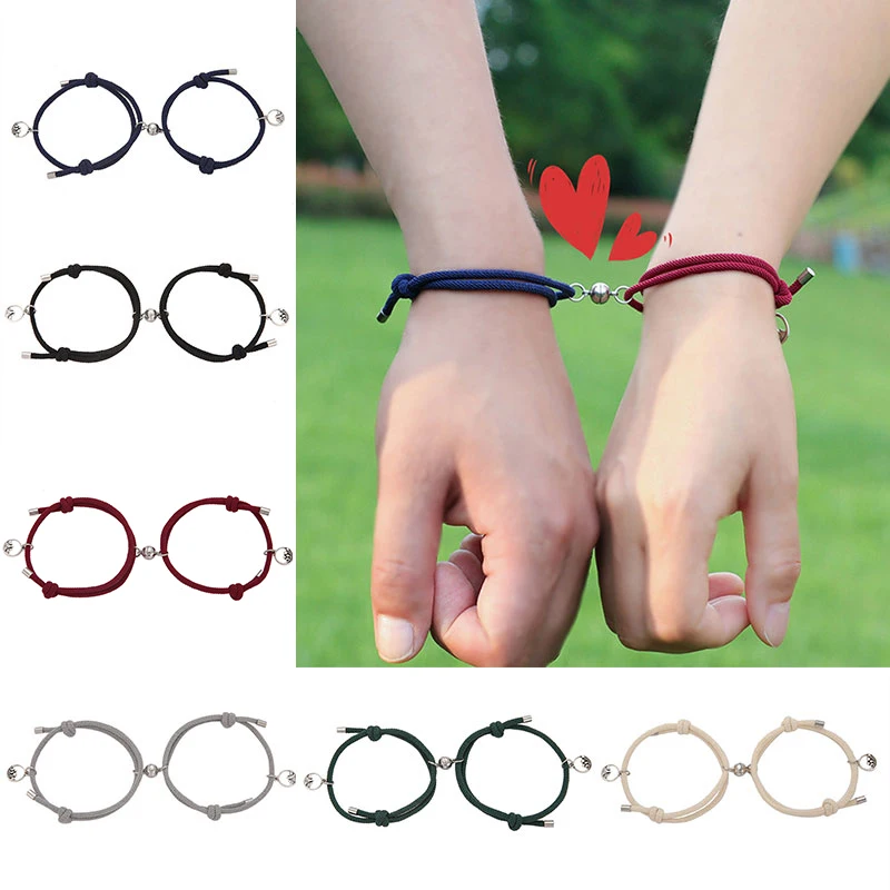 

2PCS / Set S925 Silver Magnetic Clasp Couple Attraction Hand Rope Men And Women Creative Jewelry Gift Stainless Steel Accessorie