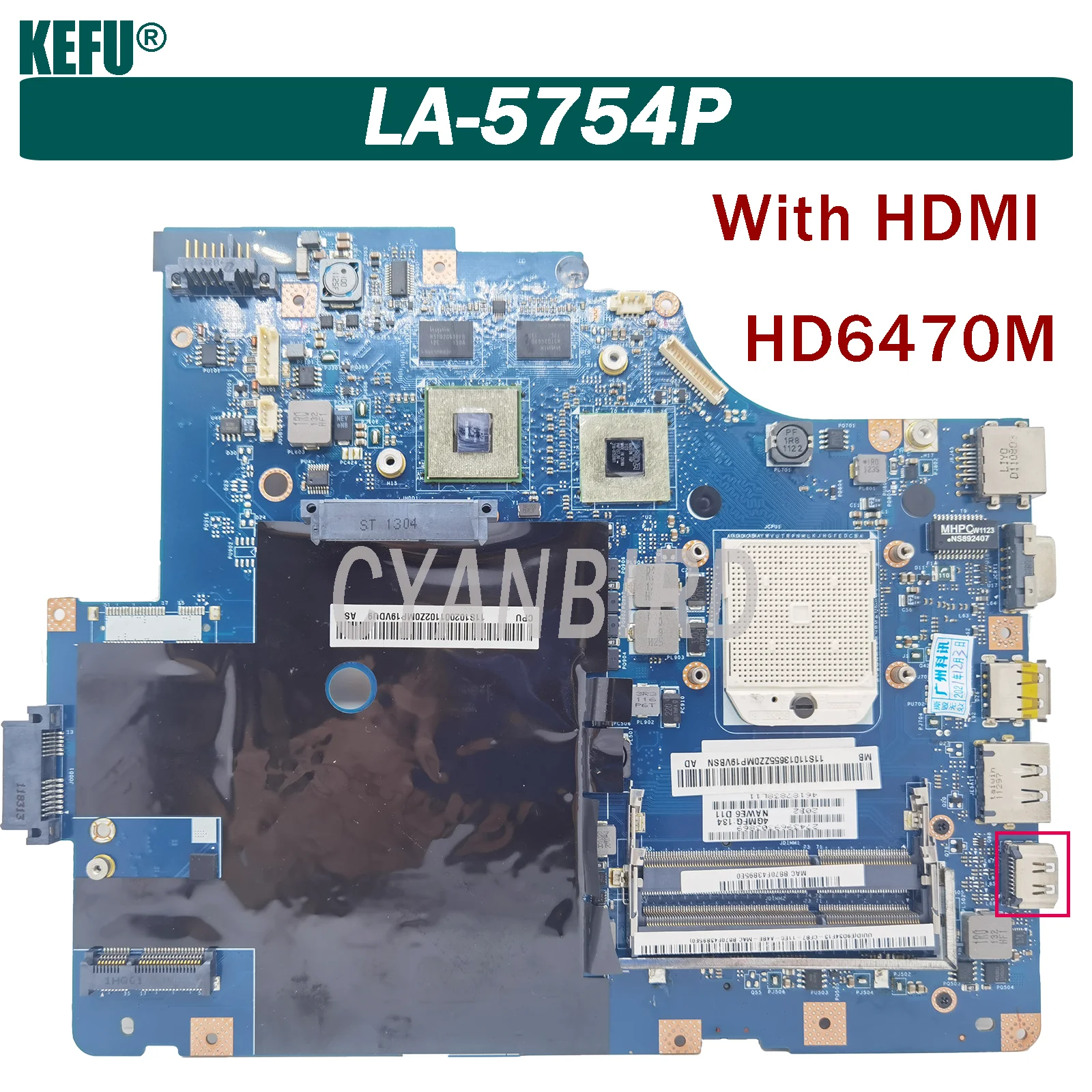 

KEFU NAWE6 LA-5754P Laptop motherboard for Lenovo IdeaPad Z565 G565 original mainboard with HDMI HD6470M-1GB