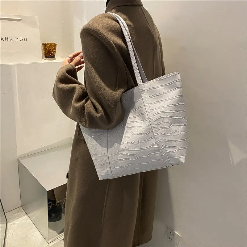 retro crocodile print large tote bag for women with zipper green black ladies leather shoulder bag big office handbags shopper free global shipping