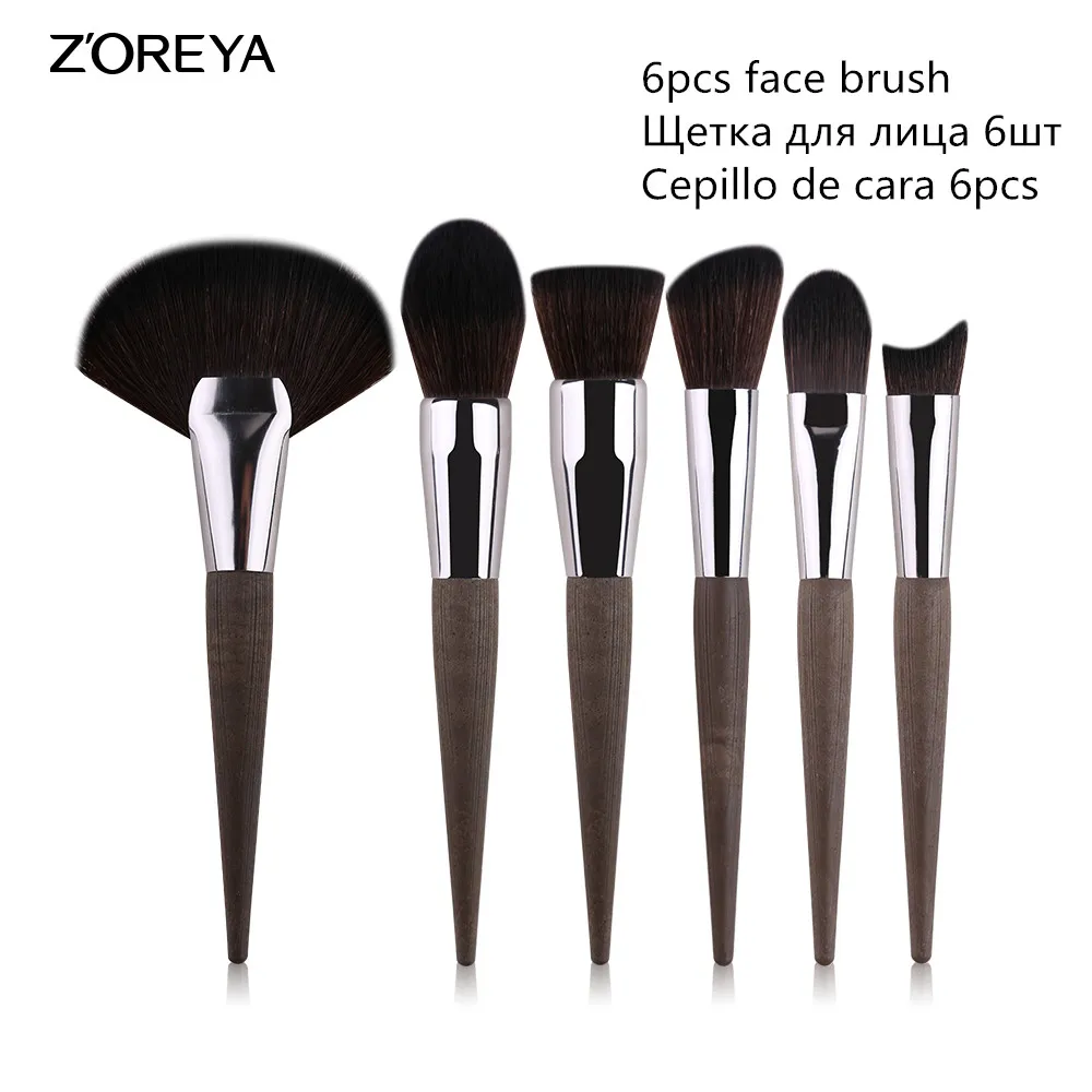 6pcs face brush ZOREYA набор кистей для макияжа 6/12/18 шт профессиональный макияж кисти с Greate инноваций Кофе основанием ручка - Handle Color: 6pcs face brush