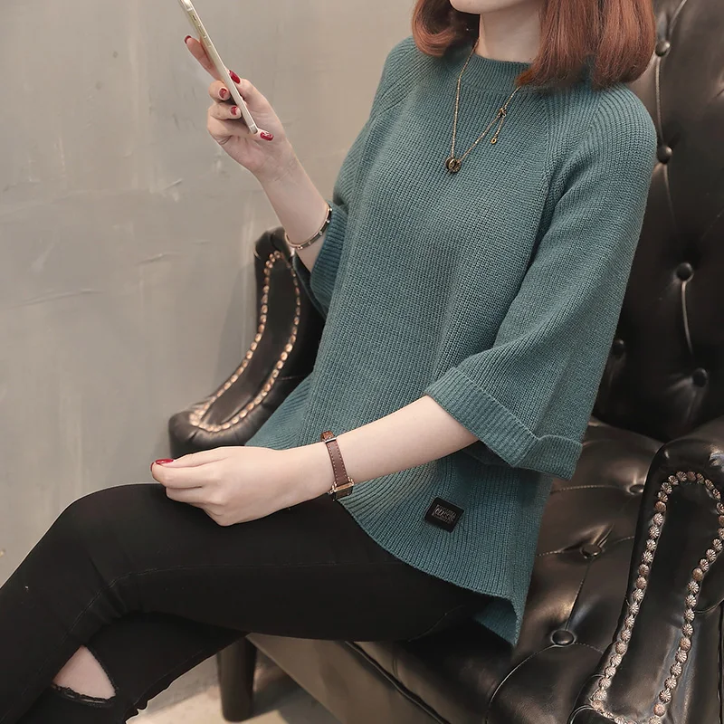 

Korean Fashion Ladies Full Sleeve Women Knitting Sweater Solid O-Neck Pullover And Jumper Loose Sweater Hot Sale
