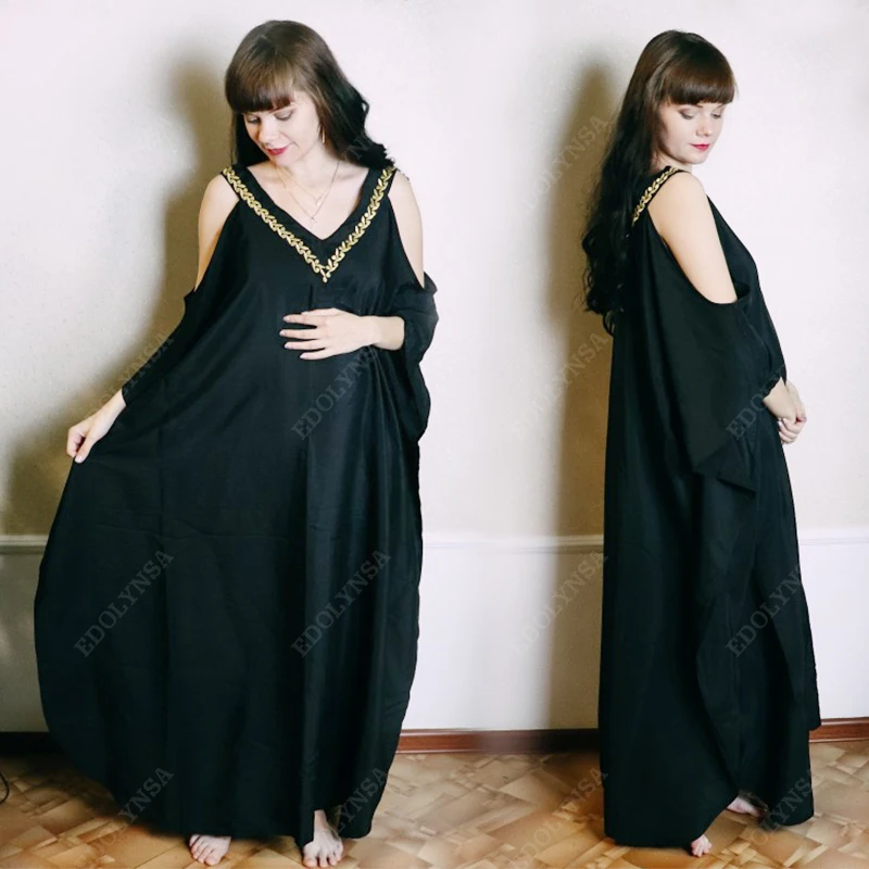 

Elegant Black Kaftan Beach Tunic Beach Cover up Saida de Praia Swimsuit Women Bikini cover up Pareo Sarong Beachwear Q943