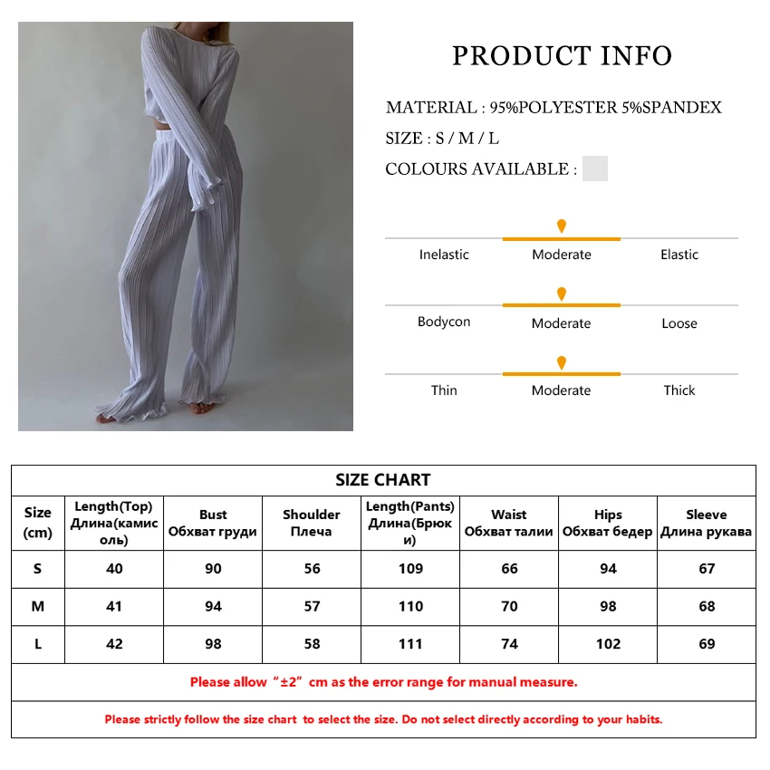 

Clacive Fashoin Ruched White Two Piece Pants Set Women Causal Slim O-Neck Long Sleeve T-Shirts Matching High Wasit Pants Set