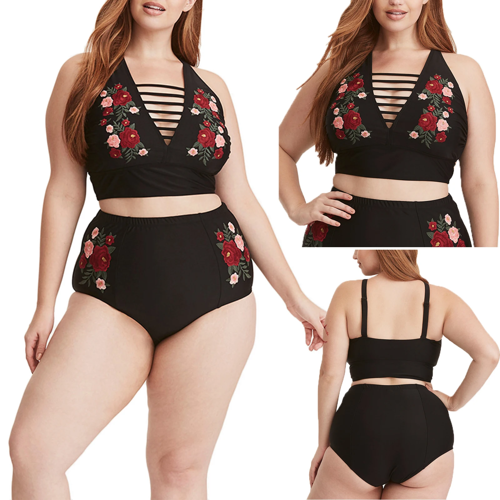 Цветочной вышивкой купальники размера плюс женские пикантные открытые