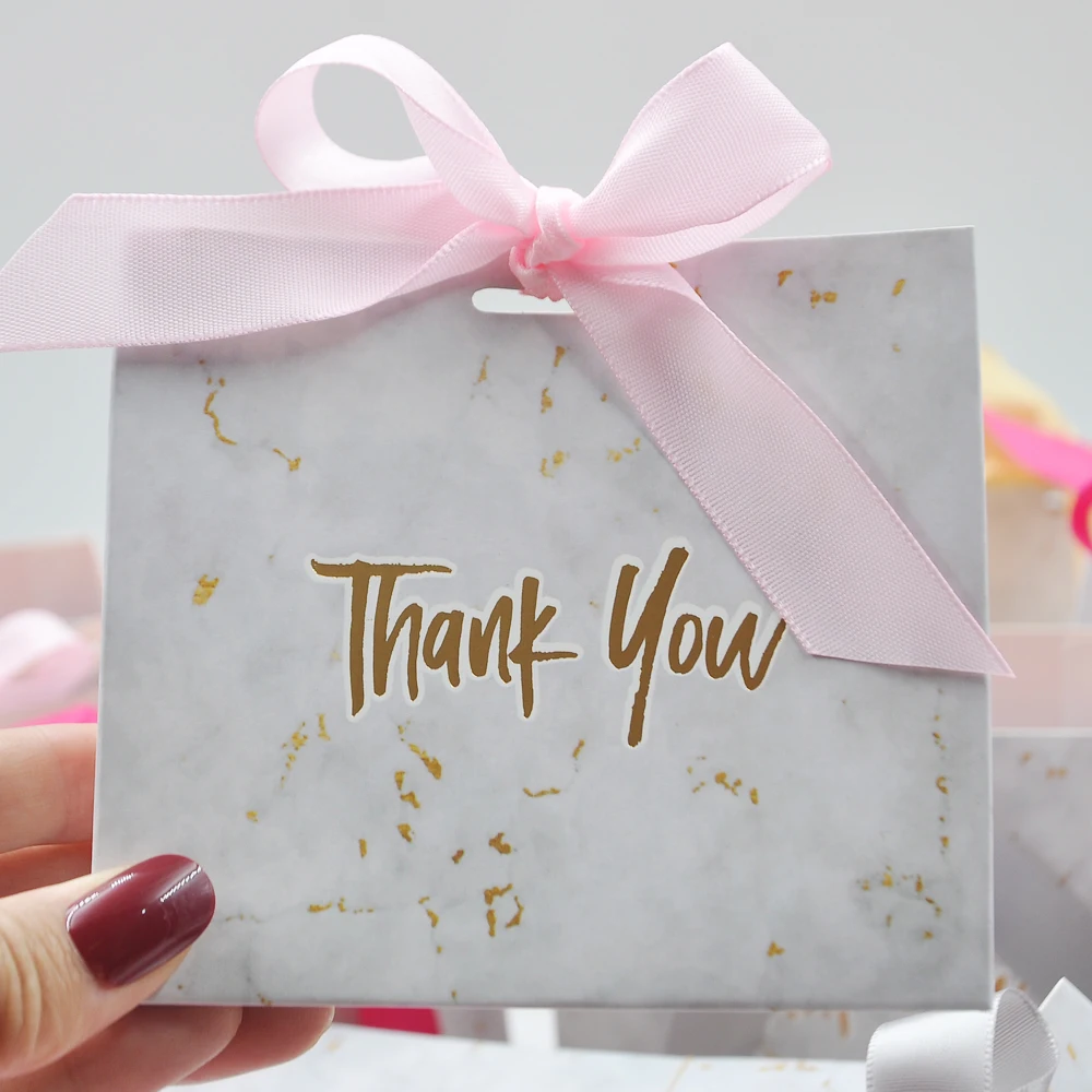 

Wholesale Creative Mini Marble Gift Bag Eyelash Packaging Boxes for Party Chocolate Paper Package/Wedding Pink Ribbon Candy Box