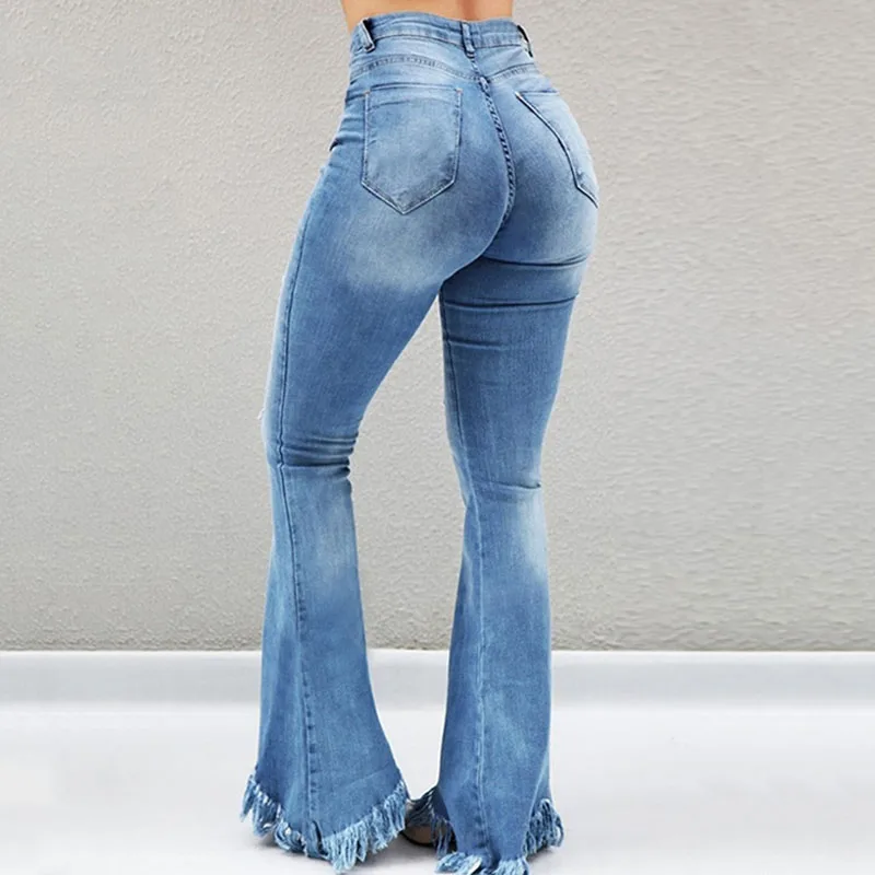 Расклешенные джинсы брюки для женщин тонкий из джинсовой ткани в винтажном стиле