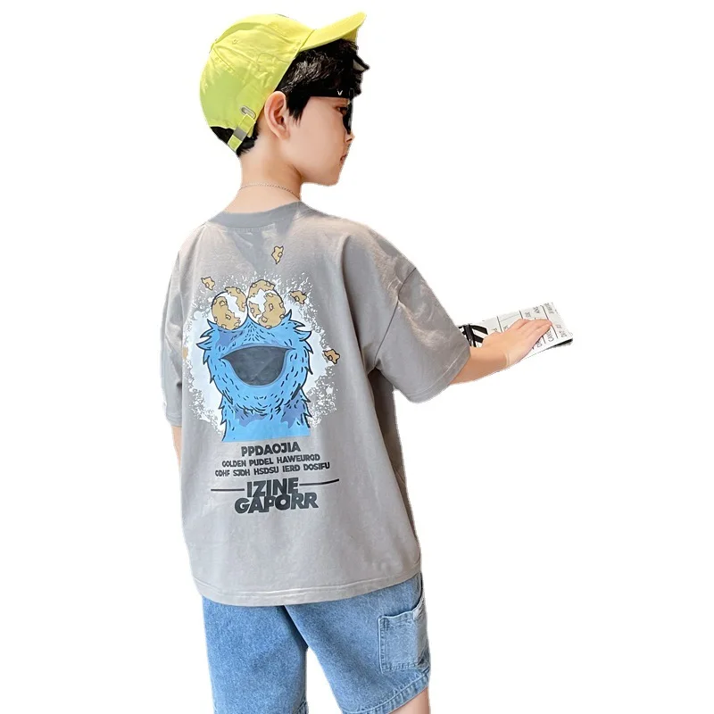 

Kids boys summer cotton cartoon letters printed short-sleeved T-shirt big virgin shirt 4-12 years old