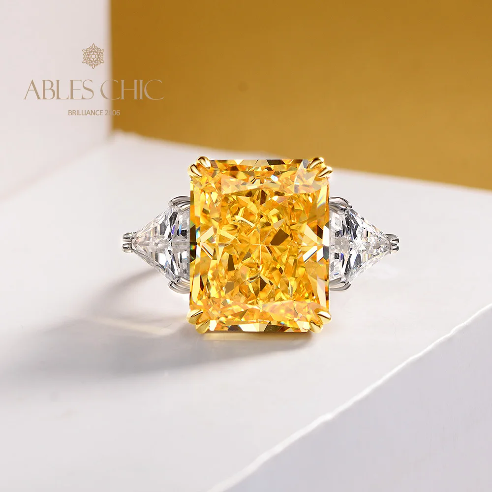 

Premium 925 Silver Radiant Cut Lab Topaz Ring 5A Zircon Big Yellow Stone Women Party Rings Wedding Fine Jewelry S2R1S2R1114