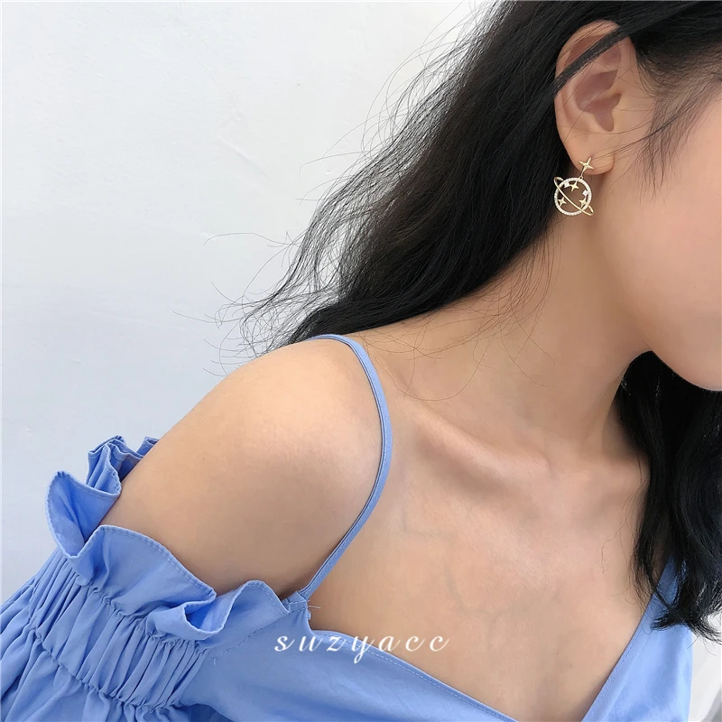 Корейские серьги гвоздики с планетами и Сатурном для женщин темпераментные со