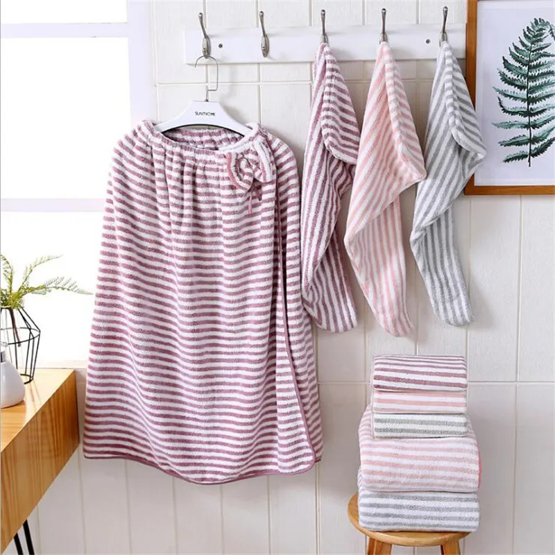

Women Bathroom Microfiber Soft Thick Bath Towel Bath Robe Dry Hair Towel Set Super Absorbent Wearable Shower Beach Towel set