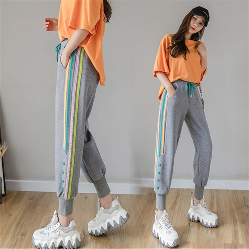 Брюки женские спортивные с высокой талией свободные мешковатые штаны султанки