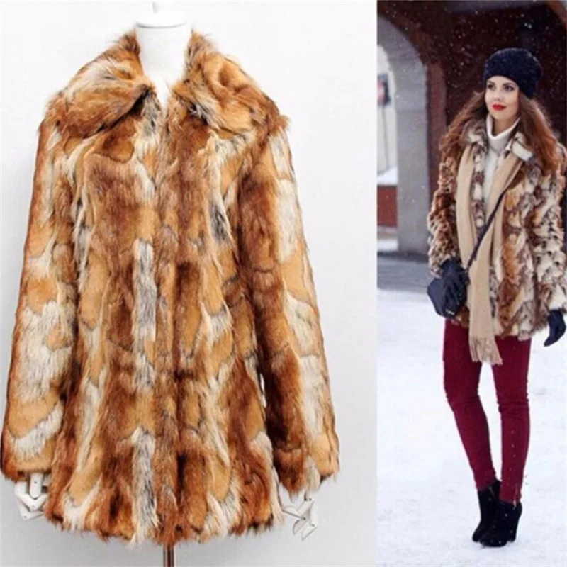 Women's fur coat warm fashion imitation fur jackets tiger pattern clothes slim mid-length autumn winter chaqueta mujer invierno