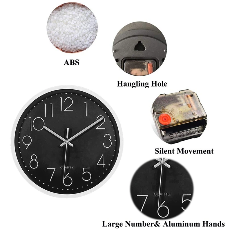 12In Non-Ticking Wall Clock Silent Battery Operated with Plastic Frame Hd Glass Cover for Kids Living Room Bedroom K | Дом и сад