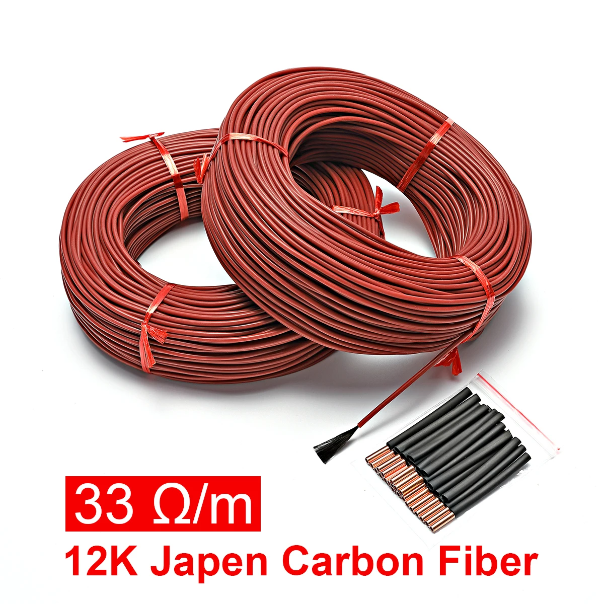 

12K 33ohm/m Infrared Carbon Fiber Heating Wire Silicone Rubber Warm Floor Heating Cable with Thermostat