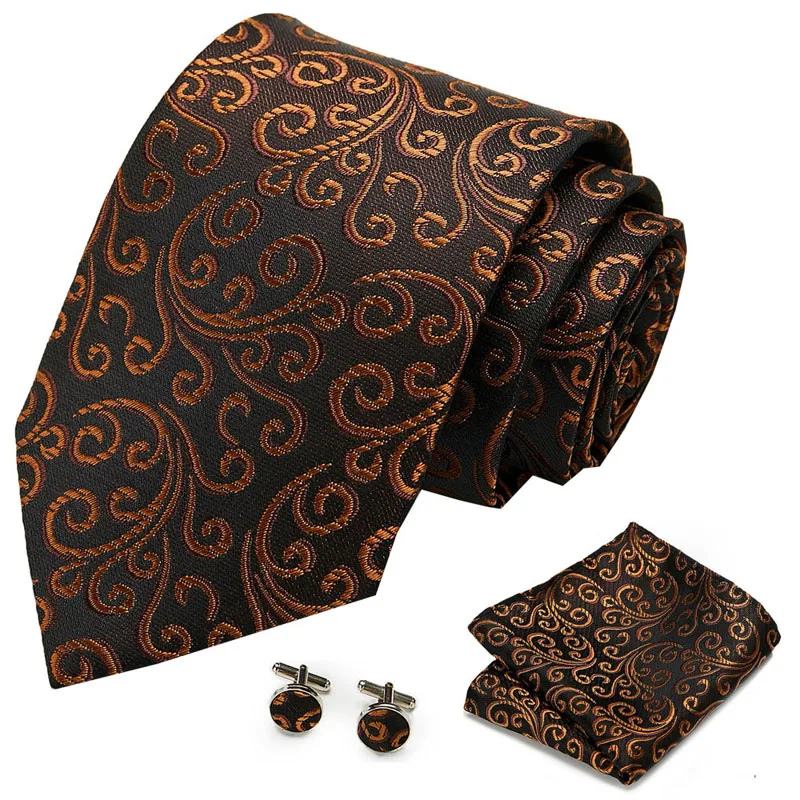 

145cm Length 500 Styles Floral Ties Brown Pink Red Blue Hanky Cufflinks Set Men's Silk Tie 8cm Tie Wedding Groom Crava