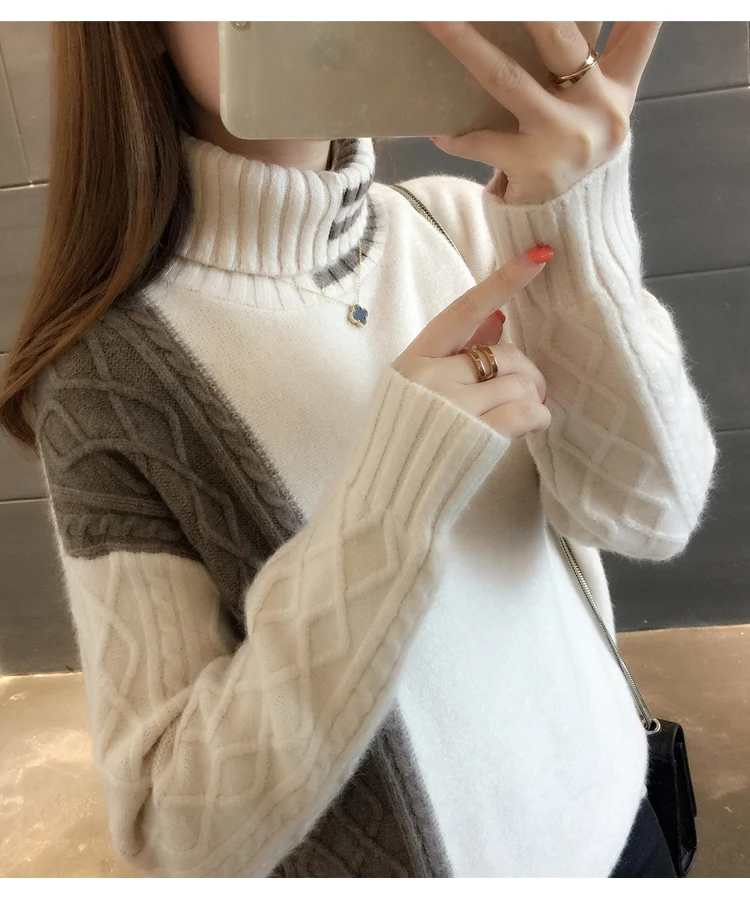 2019 Новый женский свитер с высоким воротником и плюшевой подкладкой утолщенная