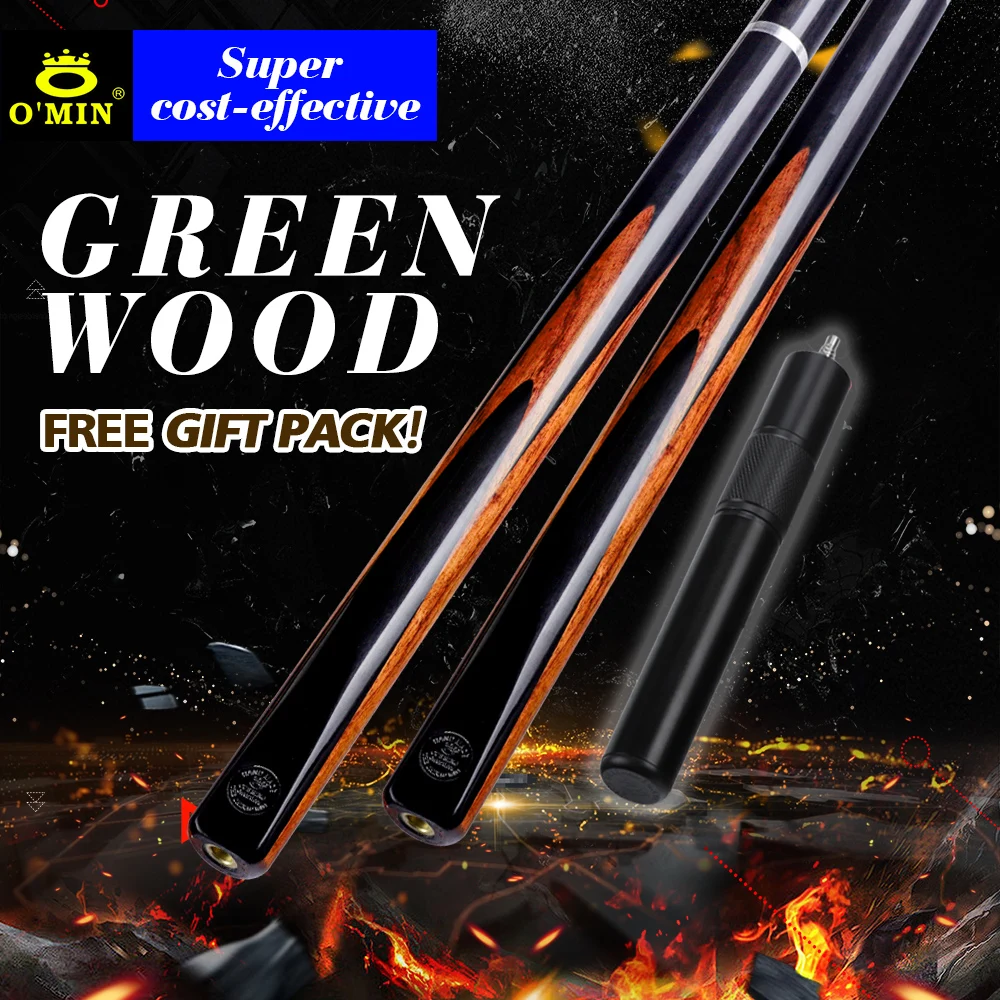 Бильярдный Кий O'MIN Green Wood 3/4 Snooker 9 5 мм наконечник зольный вал чехол с удлинителем