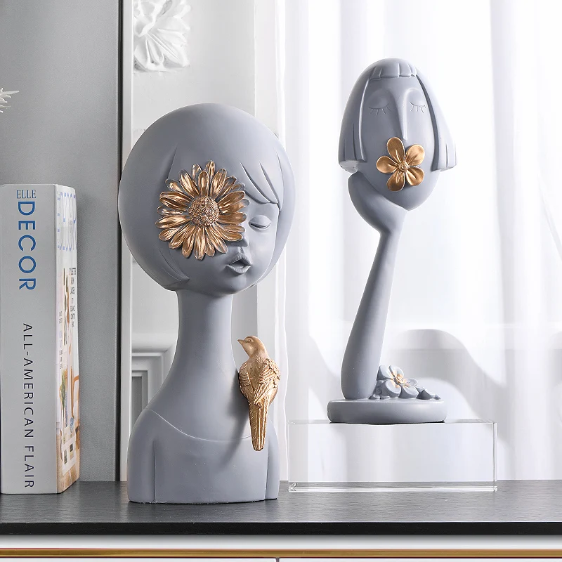 

[MGT] Nordic character art decoration light living room wine cabinet sculpture crafts beautiful girl statue home decoration
