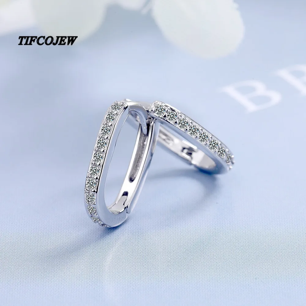 

TIFCOJEW 925 Sterling Silver Earrings ROUND Zircon Crystal Earrings for Women Wedding Jewelry Gifts Wholesale