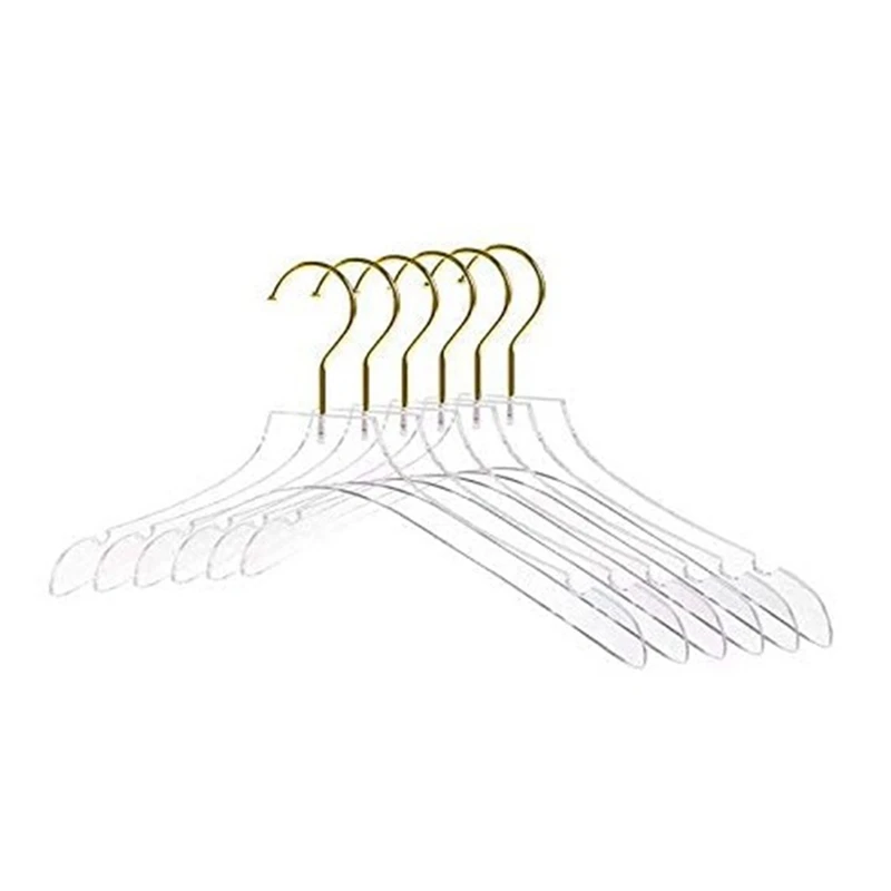 

5 Pcs Clear Clothes Hangers With Gold Hook, Transparent Shirts Dress Coat Hanger With Notches For Lady Kids