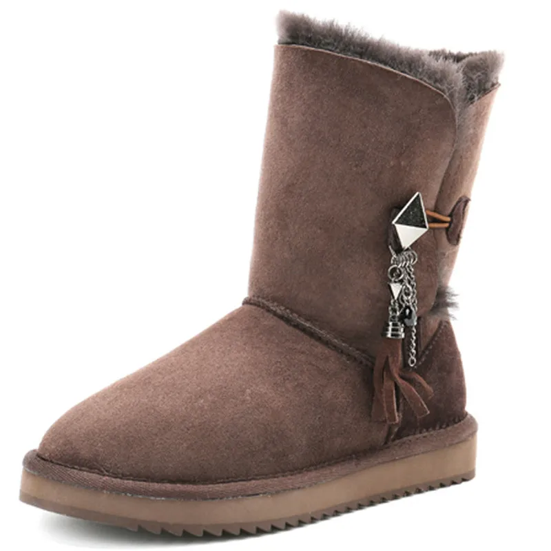 Натуральная овечья кожа Натуральный зимние ботинки на меху новая обувь Женская