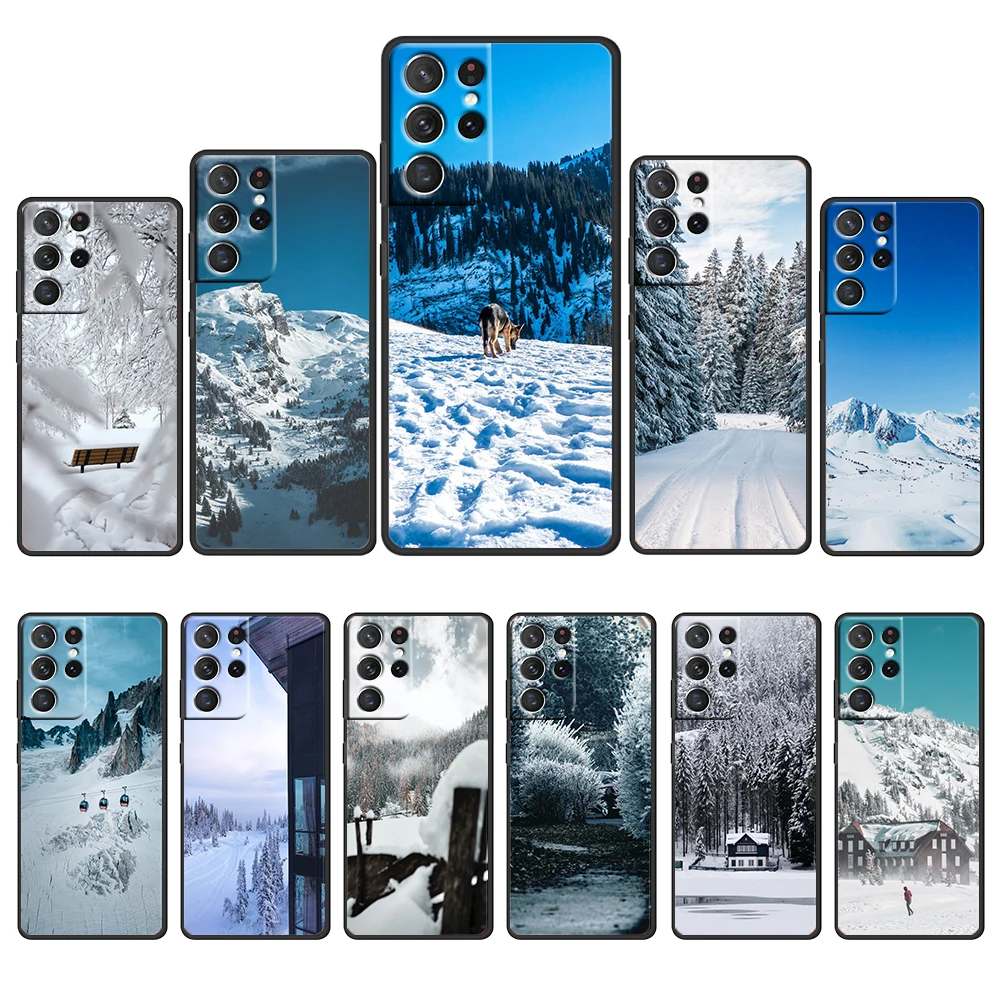 

Winter Snowy Day for Samsung Galaxy S22 PRO S21 S20 FE Ultra S10e S9 S8 S7 S6 Plus Edge 5G Black Phone Case Cover