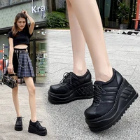 2021 new black striped punk thick soled muffin shoes lace up ultra high heel round head womens shoes