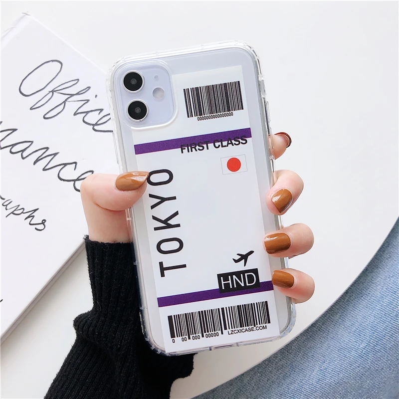 new york seoul tokyo ins first ticket phone case for iphone 13 7 8 plus 11 pro x xs max 12 mini flight ticket luxury clear cover free global shipping