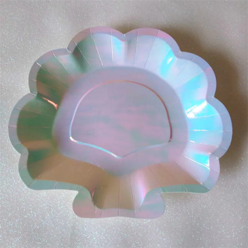 Радужная сверкающая оболочка бумажные тарелки блюдо 9 &quotРусалка тема фестиваль