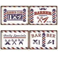 retro style barbershop iron sheet painting metal hanging tin hair signs plaque art advertising mural background wall decoration