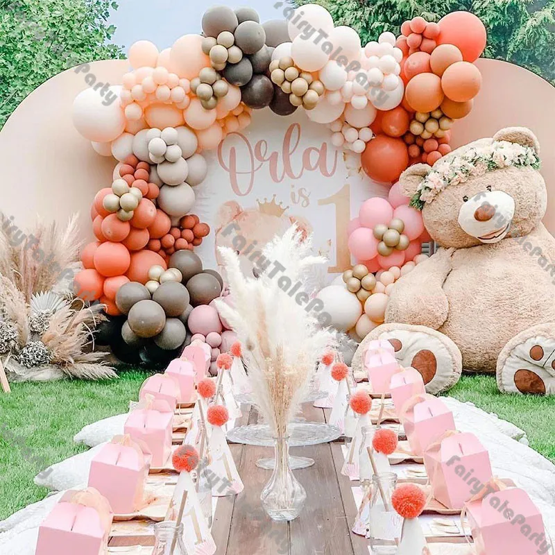 

225pcs Macaron Pink Coral Doubled Cream Peach Chrome Gold Coffee Balloon Arch Kit Gender Reveal Baby Shower Birthday Party Favor