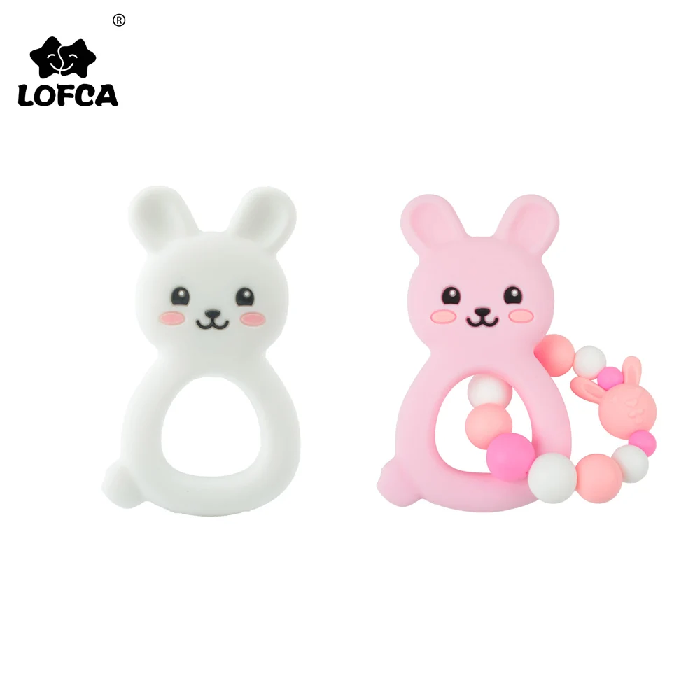 LOFCA-mordedor de silicona de conejo para beb&eacute;, juguete de dentici&oacute;n de Animal de dibujos animados, colgante de silicona de grado alimenticio, BPA, accesorios para regalo-0