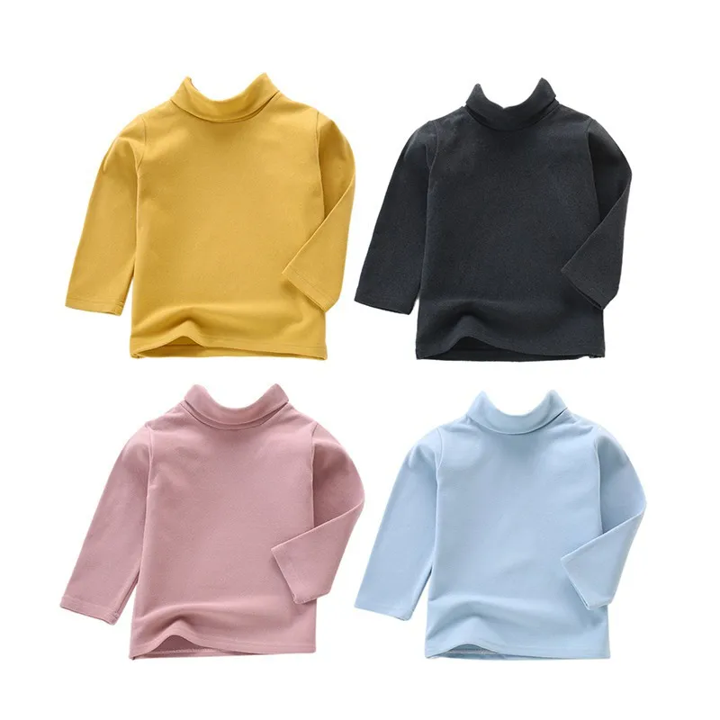 

1-6Y Warm Children's Unisex Autumn Winter Fashion Casual Solid Color Turtleneck Long Sleeves Shirt Top