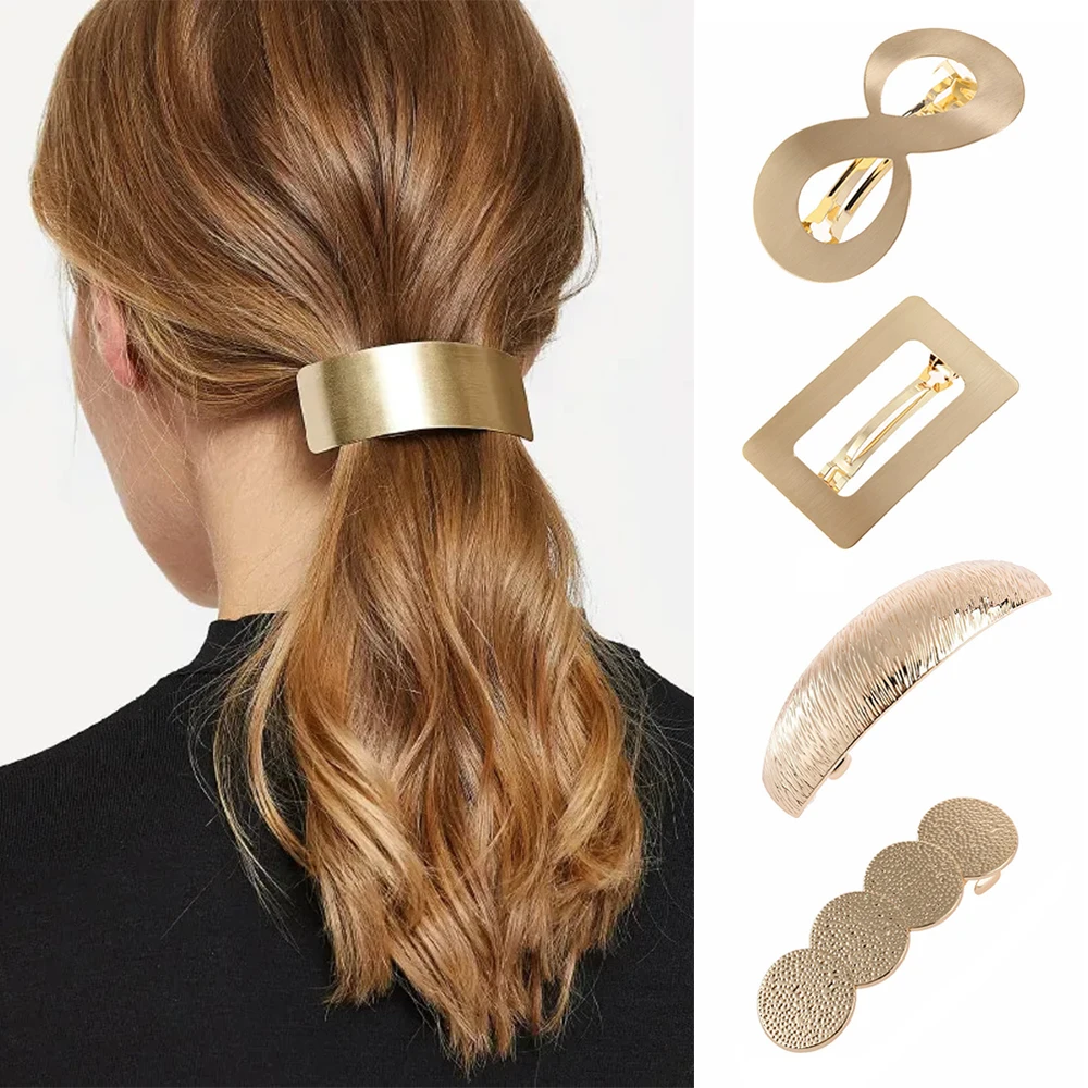 

Pinzas para el pelo de aleacion para mujer, accesorios para el cabello con cola de caballo geometrica, pasadores dorados